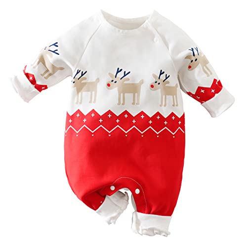 RELABTABY My First Christmas Baby Boy Girl Outfit Newborn Romper Infant Long Sleeve Xmas Santa Onesie Elf Reindeer Clothes (Red, 0-3 Months)