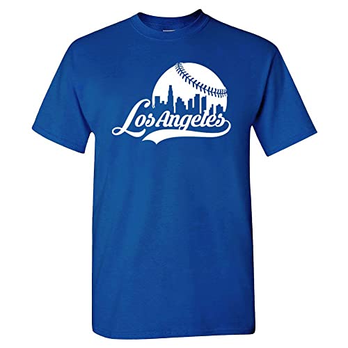 Los Angeles City Baseball Skyline Men's Fan T-Shirt (Royal T-Shirt, XL)
