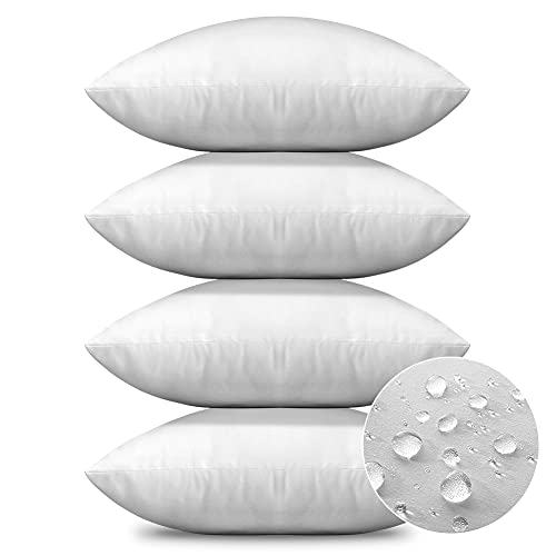 OTOSTAR Premium Outdoor Throw Pillow Inserts 18x18 Inch Waterproof Pack of 4 Square Decorative Sofa Pillow Stuffer for Bed Couch Sham Cushion (White Set of 4)