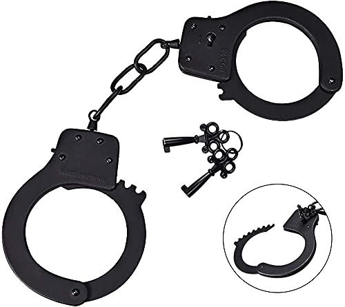 Bedsecret Handcuffs Double Lock Steel Police Edition Professional Grade Handcuffs,Hand Cuffs Cop with Keys（black）