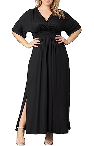 Kiyonna Women's Plus Size Vienna Maxi Dress | Long Casual Dress with Sleeves for Special Occasions, Weekend, or Vacation | Black Size 2X (18-20)