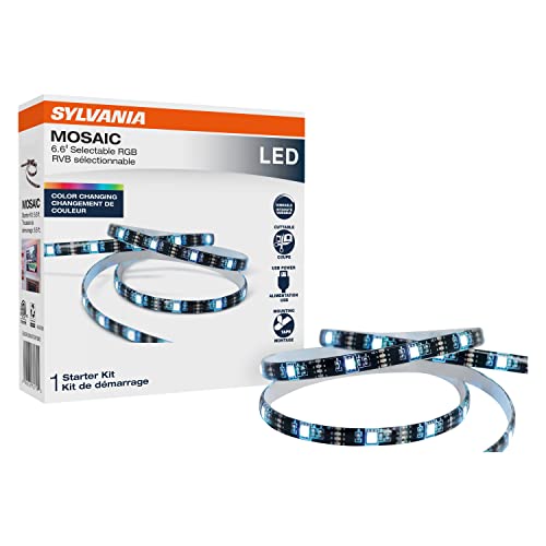 SYLVANIA 6.6ft Mosaic USB RGB Flexible Light Strip Starter Kit, 16 Dimmable Colors with RF Remote Control, Black - 1 Pack (75779)