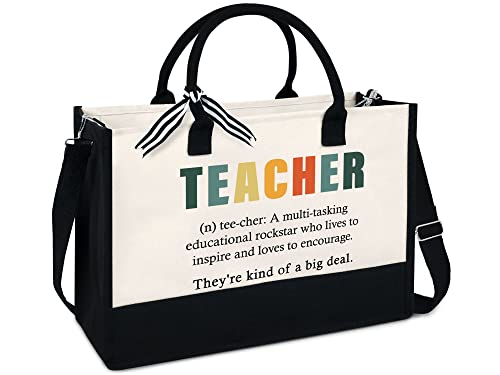 OASSIE Teacher Appreciation Gifts For Coworker, Teachers Day, Christmas, Birthday, Valentines Day Gifts For Teachers, Friendship, 13oz Canvas Tote Bag With Zipper For Women
