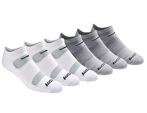 Saucony Men's Multi-Pack Mesh Ventilating Comfort Fit Performance No-Show Socks, Grey Fashion (6 Pairs), 8-12