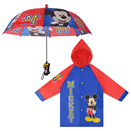 Disney Boys Umbrella and Poncho Raincoat Set, Mickey Mouse Kids Rain Wear For Toddler Ages 2-3