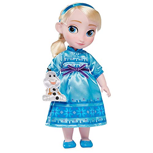 Disney Store Official Animators' Collection Elsa Doll, Frozen, 16 Inches, Includes Olaf with Molded Details, Fully Posable Toy in Satin Dress - Suitable for Ages 3+ Toy Figure