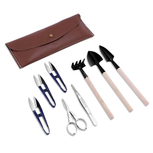 Bonsai Set 8 Pcs - Include Pruner,Fold Scissors,Mini Rake,Bud & Leaf Trimmer Set by ZELAR Made