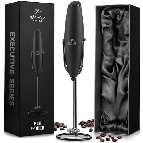 Zulay Kitchen Executive Series Milk Frother Wand - Upgraded & Improved Stand - Ideal Coffee Gift - Coffee Frother Handheld Foam Maker For Lattes - Electric Milk Frother Handheld For Cappuccino