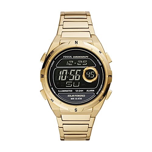 Fossil Men's Everett Solar-Powered Stainless Steel Digital Watch, Color: Gold (Model: FS5862)