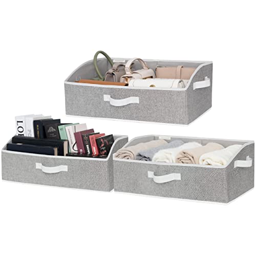 StorageWorks Closet Baskets, Fabric Baskets for Closet Shelves, Foldable Trapezoid Storage Bins, Gray, 3-Pack