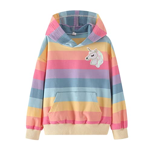 WELAKEN Rainbow Sweatshirts with Unicorn for Girls Toddler & Kids II Little Girl's Pullover Tops Cotton Hoodies 6-7 Years