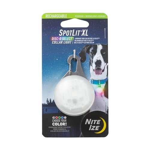 Nite Ize Spotlit XL LED Collar Light, Carabiner Clip Dog Light, USB Rechargeable, Disc-O Select Color-Changing Light