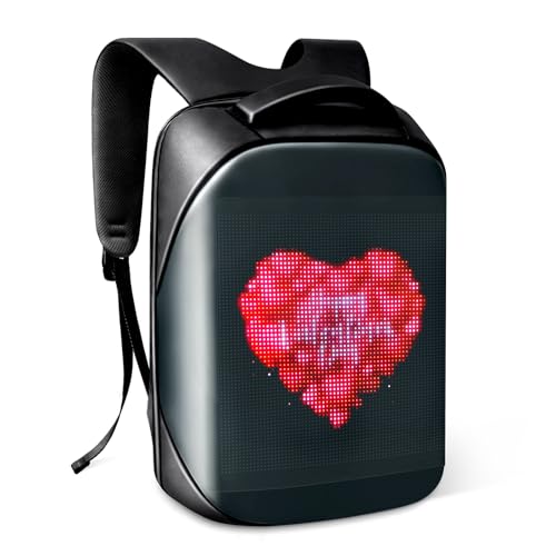 Tesinll Laptop Backpack with LED Display, DIY Fashion Backpack, Waterproof Shoulder Travel Backpack, Gift for Men Women Fits 15.6 Inch Laptop (Black)
