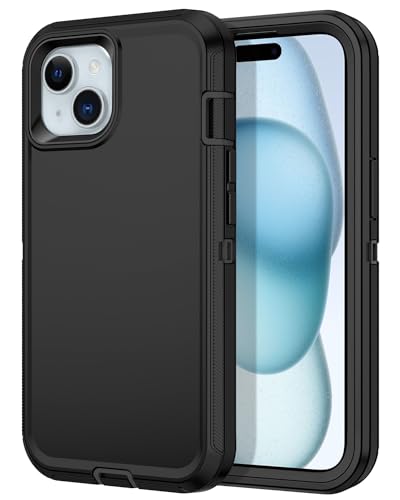 I-HONVA for iPhone 15 Case Shockproof Dust/Drop Proof 3-Layer Full Body Protection [Without Screen Protector] Rugged Heavy Duty Durable Cover Case for Apple iPhone 15 6.1' 2023,Black