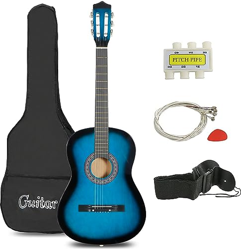 ZENY 38 inch Acoustic Guitar Full Size Beginners Package Kit for Right-handed Starters Kids Music Lovers w/Case, Strap, Pitch Pipe and Pick (Blue)