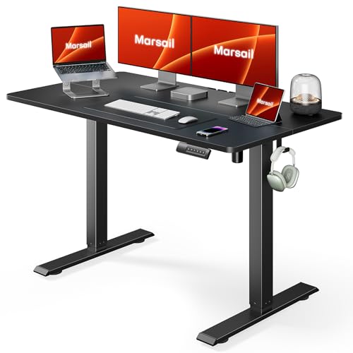 Marsail Standing Home Office Desks,Adjustable Heights Stand Up Desks,48x24 Inches Desktop Sit Stand Gaming Computer Desks for Study,Working,Writing,With 4 Memory Presets,Headphone Hook,Cable Organizer