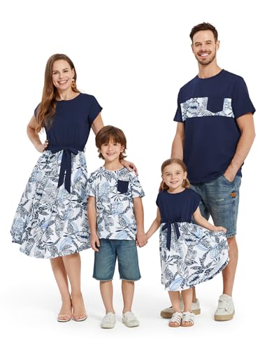PATPAT Family Matching Allover Palm Leaves Printed T-Shirts Set for Dad and Son Toddler Boy 4-5 Years