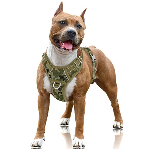 BARKBAY No Pull Dog Harness Large Step in Reflective Dog Harness with Front Clip and Easy Control Handle for Walking Training Running with ID tag Pocket(Camo,L)
