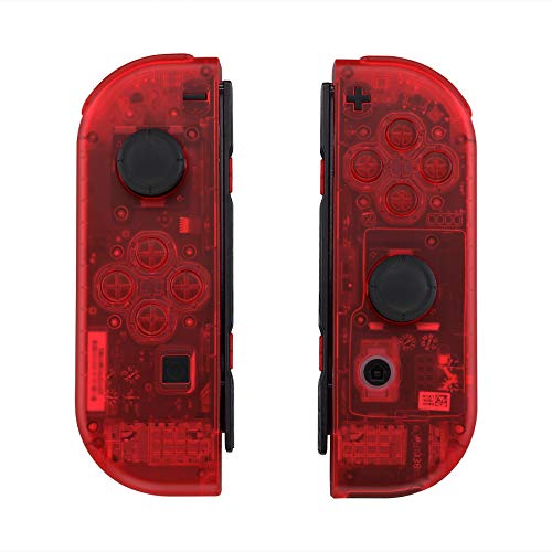 eXtremeRate DIY Replacement Shell Buttons for Nintendo Switch & Switch OLED, Transparent Clear Red Custom Housing Case with Full Set Button for Joycon Handheld Controller - Console Shell NOT Included