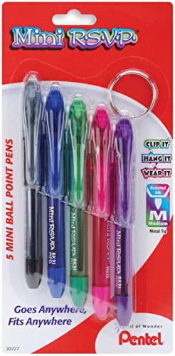 Pentel Mini R.S.V.P. Ballpoint Pen, Medium line, Assorted Ink Colors, 5 Pack (BK91MNBP5M)