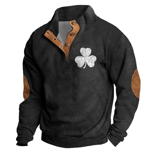 St Patricks Day Shirt Print Top Cotton Shirt Casual V Neck Long Sleeve St Patricks Day Shirt Men Heated Vest Flannel Shirt for Men Mens Shirts Black Large