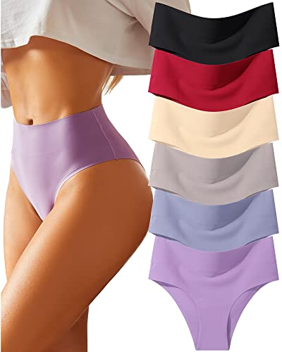 FINETOO High Waisted Underwear for Women Seamless Panties Bikini High Cut No Show Sexy Cheeky Panties 6 Pack