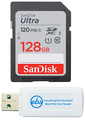 SanDisk 128GB SDXC SD Ultra Memory Card Works with Canon EOS Rebel T7, Rebel T6, 77D Digital Camera Class 10 (SDSDUN4-128G-GN6IN) Bundle with (1) Everything But Stromboli Combo Card Reader