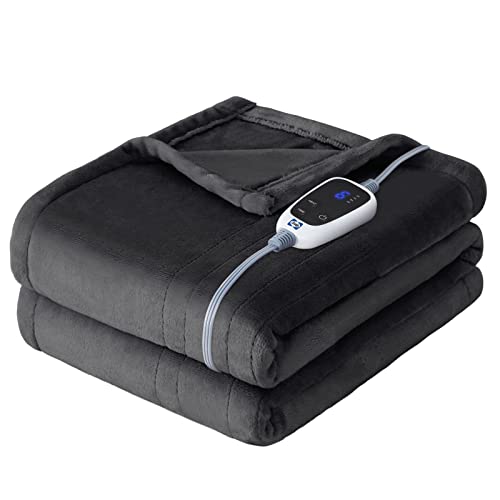 SEALY Electric Blanket Heated Throw, Flannel Heating Blanket with 6 Heat Settings & 2-10 Hours Auto Shut Off, Fast Heating & ETL Certification, 50x60 Inch, Dark Grey