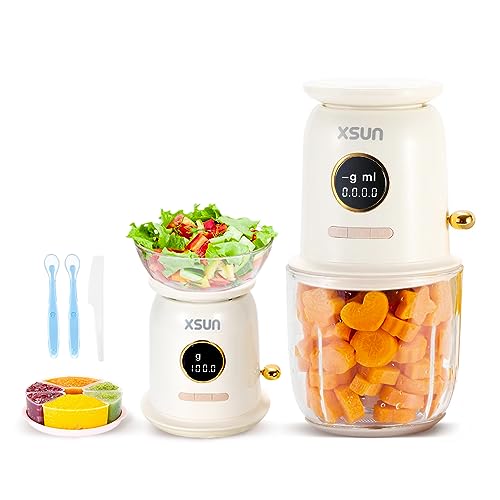 XSUN Baby Food Maker, Wireless Baby Food Processor Set for Baby Food, Fruit, Vegatable, Meat, Baby Food Blender with Baby Food Containers, Baby Food Freezer Tray, Silicone Spoons, Spatula