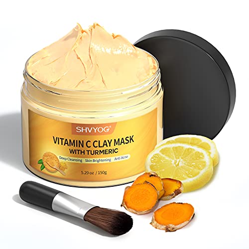 Vitamin C Face Mask with Kaolin Clay and Turmeric for Dark Spots, Dull Skin, Skincare Facial Mask for Controlling Oil and Refining Pores 5.29 Oz