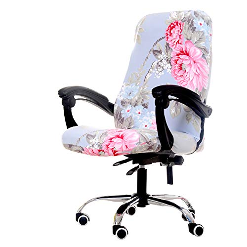 WOMACO Printed Office Chair Covers, Stretch Computer Chair Cover Universal Boss Chair Covers Modern Simplism Style High Back Chair Slipcover (Pink Flower, Medium)