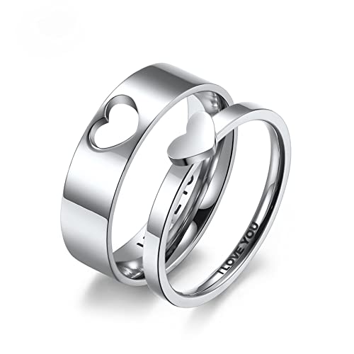 Yifnny Matching Rings for Couples, Couple Heart Rings Set Couple Rings I LOVE YOU Matching Heart Promise Rings for Her and Her Engagement Wedding Ring (Men Size 8 & Women Size 7)