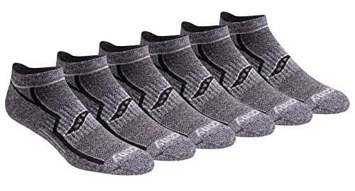 Saucony Men's Multi-Pack Bolt Performance Comfort Fit No-Show Socks, Grey Black (6 Pairs), Shoe Size: 8-12
