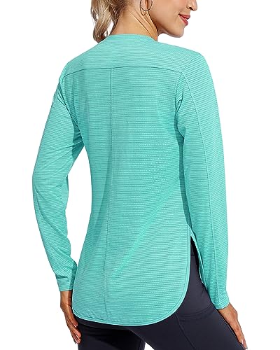 G4Free Women Long Sleeve Workout Tops Cooling UV Shirts Mint Green Sun Protection Quick Dry for Women Running Gym(Mint Green,XL)