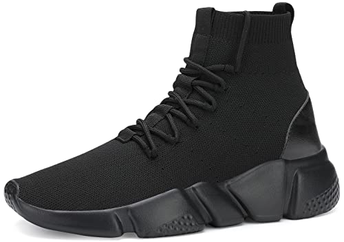 Santiro All Black High Top Slip On Sneakers for Men Walking Tennis Shoes Lightweight Work Casual Gym Athletic Shoes 14 US