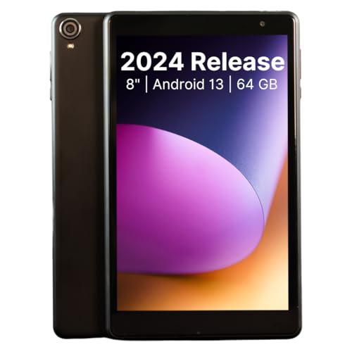 Penguin Technology - 8 Inch Tablet (2024 Release), Android 13, Case Included, 8 Core Processor, 64GB, 5000mAh Battery, Ivory Black