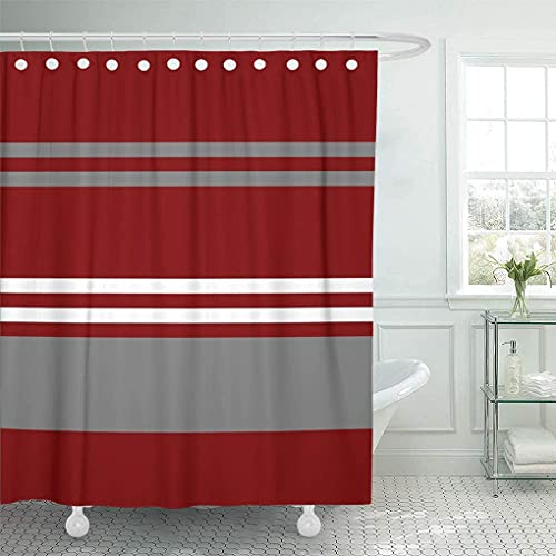 Semtomn Shower Curtain Crimson Red Grey and White Brick 72'x72' Home Decor Waterproof Bath Bathroom Curtain Set with Hooks