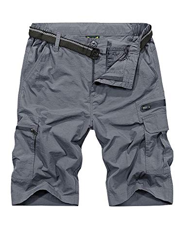 Jessie Kidden Mens Outdoor Casual Expandable Waist Lightweight Water Resistant Quick Dry Fishing Hiking Shorts #6222-Grey,34