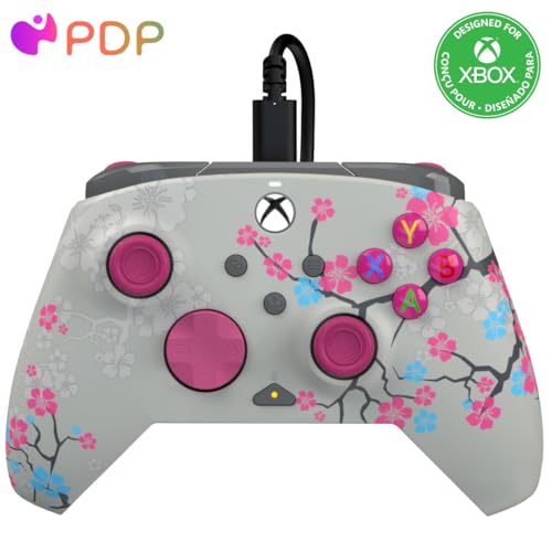 PDP Gaming REMATCH GLOW Enhanced Wired Controller Licensed for Xbox Series X|S/Xbox One/PC/Windows, Mappable Back Buttons, Advanced Customizable App - Pink Cherry Blossom (Glow in the Dark)