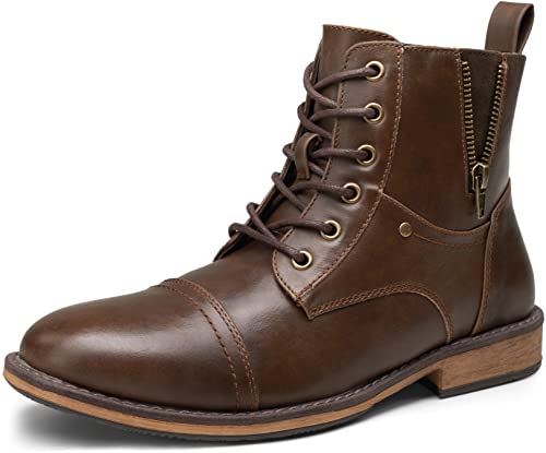 Vostey Men's Boots Casual Motorcycle Ankle Boot Lace up Hiking Boots for Men （BMY8062 Dark Brown 10.5）