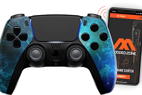 MODDEDZONE Handcrafted in USA Custom MODDED Wireless Controller for PS5 and PC - With Unique Smart Mods, Best For FPS Games - Gamepad for PlayStation 5 with Unique Design - Blue Nebula