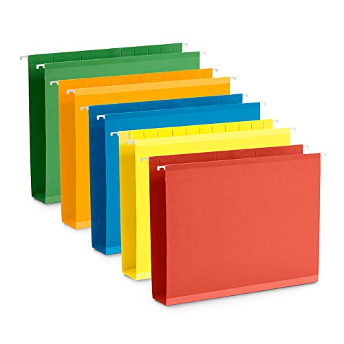 Blue Summit Supplies Extra Capacity Hanging File Folders, 25 Reinforced Hang Folders, Heavy Duty 2 Inch Expansion, Designed for Bulky Files, Medical Charts, Assorted Colors, Letter Size, 25 Pack