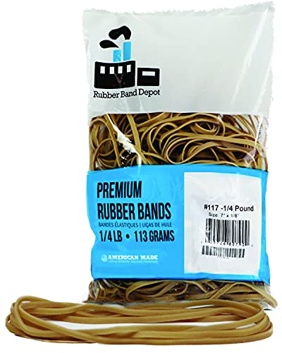 Rubber Bands, Rubber Band Depot, Size #117, Approximately 50 Rubber Bands Per Bag, Rubber Band Measurements: 7' x 1/8'' - 1/4 Pound Bag