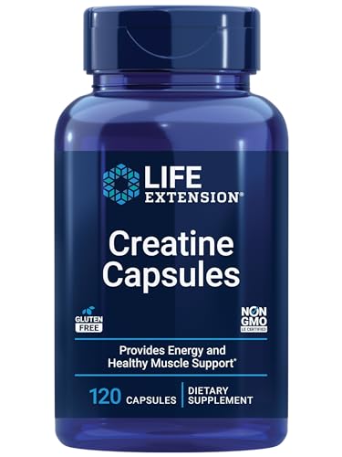 Life Extension Creatine Capsules – Creatine Monohydrate – Promotes Strength, Lean Muscle, Healthy Endurance – Non-GMO, Gluten-Free – 120 Capsules