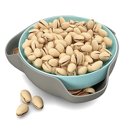 Pistachio Bowl By Elevated Essentials - Double Dish Serving Bowl with Shell Storage - Perfect for Fruit, Nuts, Candy & Snacks