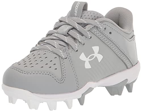 Under Armour Baby Boys Leadoff Low Junior Rubber Molded Cleat Baseball Shoe, (102) Baseball Gray/Baseball Gray/White, 2 Little Kid US