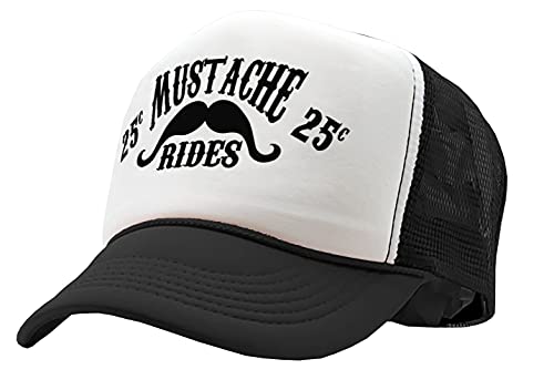 Mustache Rides - Funny Joke Party Gag Mesh Trucker Cap Hat, Black