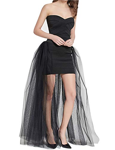 FEOYA Tulle Overskirt with Bridal Belt 4 Layers Overlay Wedding Tutu Skirts Mesh Floor Length Detachable Train Skirt, Black