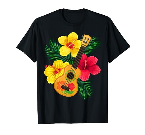 Hawaiian Ukulele Retro Uke Hibiscus T-Shirt