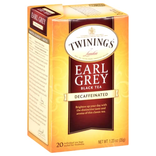 Twinings Earl Grey Decaf Black Tea - Refreshing Earl Grey Decaffeinated Tea Bags with the Flavor of Bergamot and Citrus, Individually Wrapped Decaf Tea Bags, 20 Count